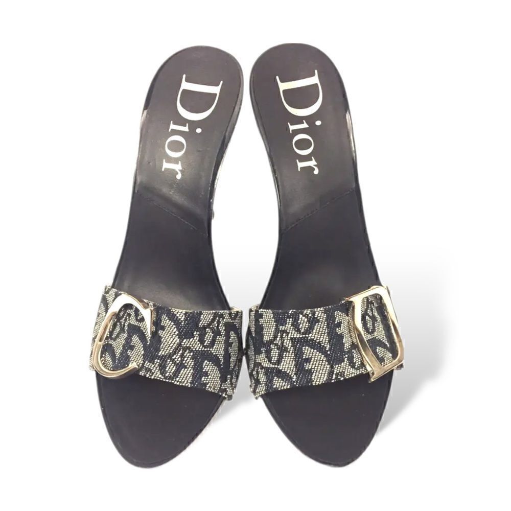 CHRISTIAN DIOR Monogram Trotter Mule Heels with Large Silver C & D Detail EU39